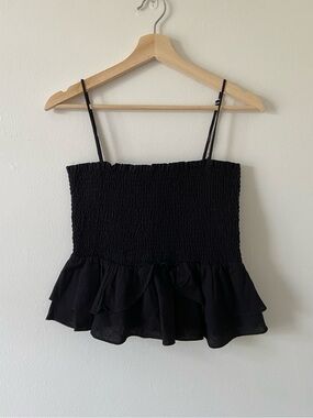 Zara Linen Blend Smocked Peplum Tank